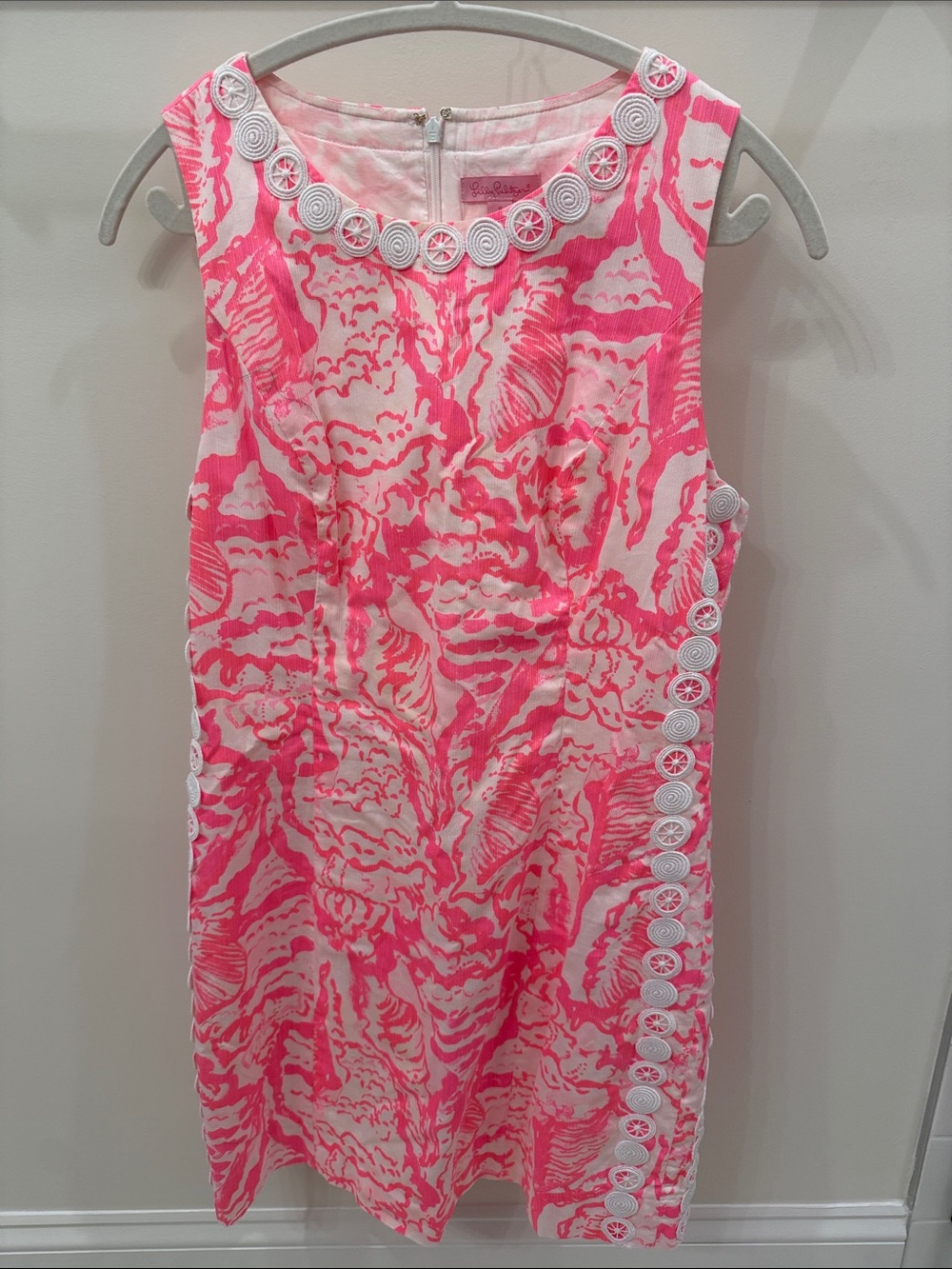 Lilly Pulitzer Pink and White Embellished Sleeveless Shift Dress